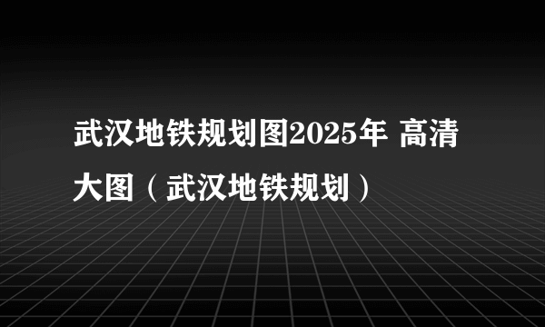 武汉地铁规划图2025年 高清大图（武汉地铁规划）
